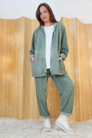 Anine Soft Touch Seam Pocket Hoodie Washed Khaki